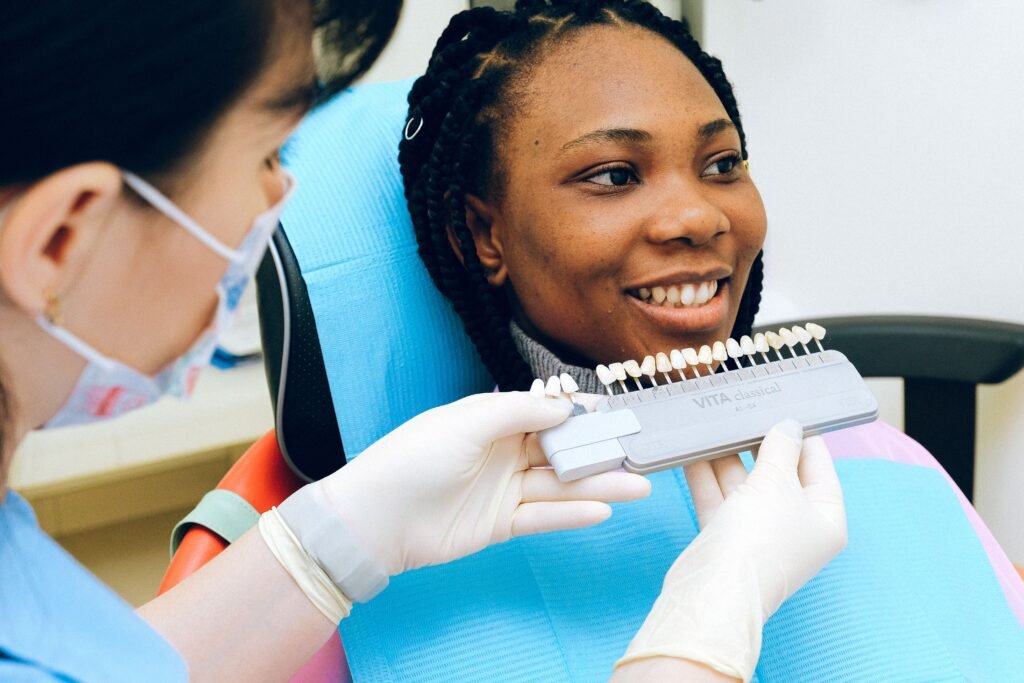 A patient at Marshville Family Dentistry in Marshville, NC, choosing a restoration option after a dental emergency.